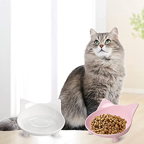Non-Slip Cat & Dog Food Bowl – Wide, Shallow Pet Dish for Whisker Fatigue Relief, Safe for Puppies & Rabbits - color: White+Pink