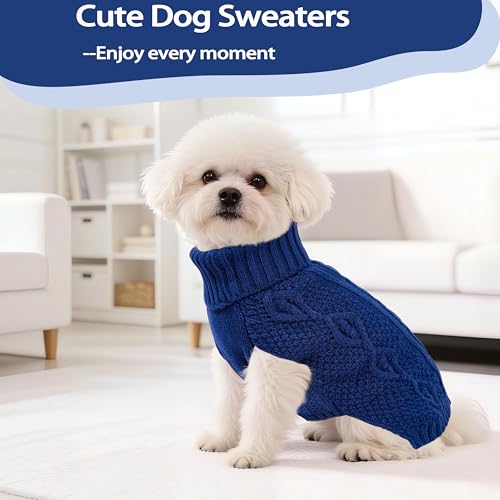 Dog Sweaters Small Dog Clothes Winter Turtleneck Puppy Sweater Warm Pet Cat Sweater Doggy Pullover Outfit with Twisted Design XS~XL(Navy Blue, Large) - color: NAVY BLUE, size: Large