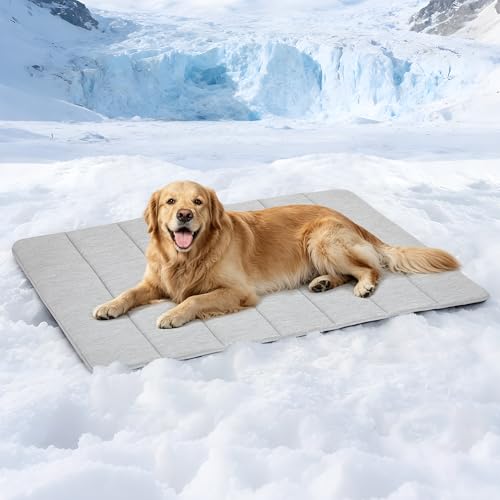 Dog Cooling Mat for Large Dogs – 41"x27" Orthopedic Memory Foam Pad for Summer, Hot Weather & Joint Relief | Washable, Non-Slip Crate Mat for Senior Dogs, Travel & Home (Grey) - color: Grey, size: 41"L x 27"W x 0.8"H