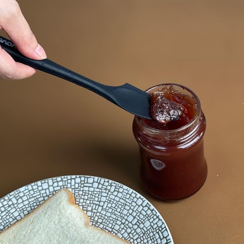 Silicone Mini Spatulas, Curved Small Spatula with Shallow Bowl for Kitchen, Seamless Jar Scraper for Cooking Baking, Wet Pet Food Spatula, 8.2 IN, 4 Pack, Black - color: Black