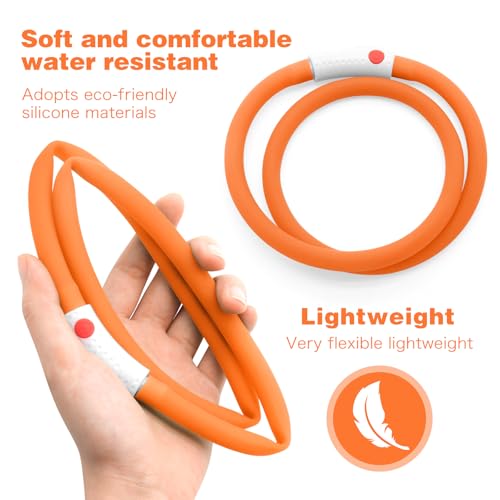 HIGO LED Dog Collar, Rechargeable Light Up Dog Collars, Lightweight Silicone Pet Safety Collar Lights for Night Walking (Orange-Silicone) - color: Orange-Silicone