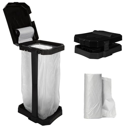 Wakeman Heavy Duty Black Trash Bag Portable Trash Bag Holder Stand with 7 Bags - Collapsible Trash Can Camping, RV, Kitchen, or Tailgate Party Garbage Bag Holder - color: Heavy Duty Black