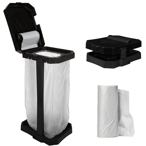 Wakeman Heavy Duty Black Trash Bag Portable Trash Bag Holder Stand with 7 Bags - Collapsible Trash Can Camping, RV, Kitchen, or Tailgate Party Garbage Bag Holder - color: Heavy Duty Black