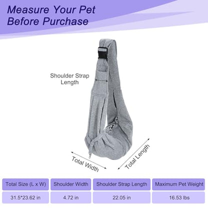 Dog and Cat Sling Carrier Up to 16.5 Lbs, Hand-Free Reversible Pet Sling Carrier with Adjustable Strap and Pocket, (Grey, 1 Pcs) Intended for Hiking/Camping/Traveling - color: Grey
