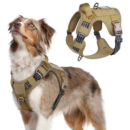 rabbitgoo Tactical Dog Harness Medium Sized Dog, No Pull Military Service Vest with Handle & Molle, Easy Control for Training Walking, Adjustable Reflective Straps, Brown, M - color: Brown, size: Medium