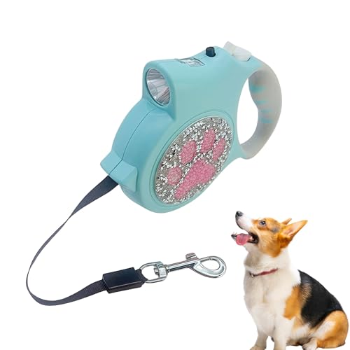 Led Retractable Dog Leash – 16ft Leash with Handcrafted Sparkle Detail Tangle-Free One-Hand Brake Soft Grip Handle for Small & Medium Dogs Up to 77lbs (DL-Lake Blue) - color: DL-Lake Blue
