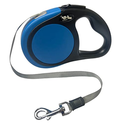 My Bestie - Retractable Dog Leash w/Anti-Slip Handle 360° Tangle-Free | 16 ft. Strong Nylon Tape | One-Handed Brake, Pause, Lock, Heavy Duty Pet Leash for X-Small/Small/Medium up to 44 lbs-Blue/Black