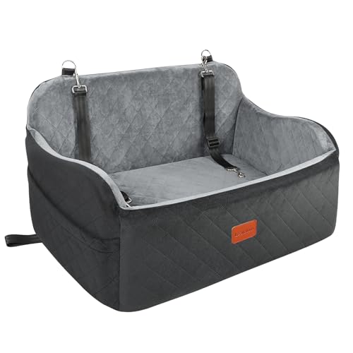 Lealchum Dog Car Seat Up to 55lb,2 Clip-On Safety Adjustable Leashs Car Dog Bed for 2 Small Dogs,Fully Detachable and Washable Pet Car Seat with 2 Storage Pockets,Easy to Install(Black/Grey, Large) - color: Black/Grey
