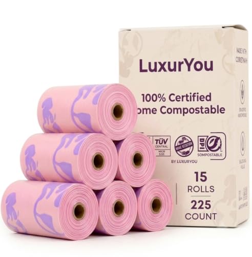 Dog Poop Bags - 100% Certified Compostable - 225 ct. | Ultra-thick Dog Bags for Poop - Up to 75% Thicker (20 microns) | 90-day Home Compostable, Plant-based Dog Waste Bags (Peach/Lilac) - color: Peach/Lilac