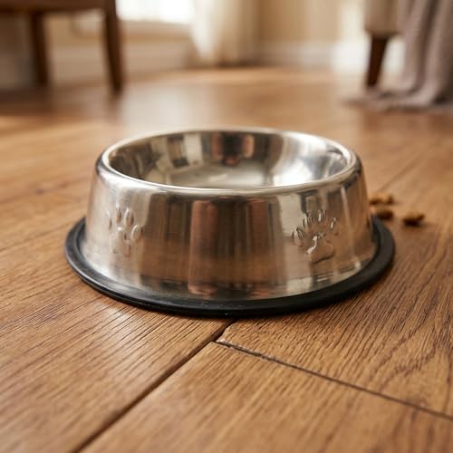 Dog Bowls, 18cm Rust-Proof Stainless Steel Dog Bowls with Non-Slip Rubber Base, Anti-Tip Metal Water Dish and Durable Mirror Polished Pet Feeding Bowl for Small Medium Puppies and Cats Meal Time