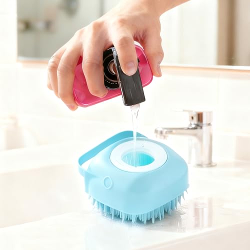 Silicone Dog Bath Brush – Dog Grooming Shampoo Scrubber with Soap Dispenser, Perfect for Shedding, Bathing, and Grooming, Ideal for Short and Long-Haired Dogs, Blue - color: blue
