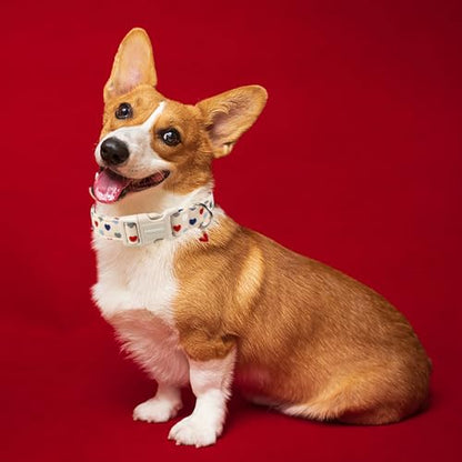 DOGWONG Valentine's Dog Collar-Hearts Print Dog Collar for Large Cute Dog Collars Spring Female Male Pet Gift Adjustable Heavy-Duty Soft Collar，XS - color: A: Beige Heart, size: X-Small