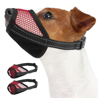 PAWsay 2 Pack Dog Muzzle, Soft Dog Muzzle for Medium Sized Dogs Anti Biting Barking Chewing Grooming, Air Mesh Breathable Dogs Mouth Guard Drinkable Adjustable Pet Muzzles, Red M - size: M-Snout Circ:6.7"-8.2"