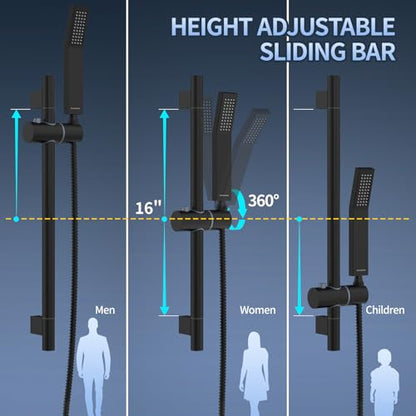 SR SUN RISE 10 Inch Slide Bar Shower Faucet Luxury High Pressure Shower Heads and Handheld Spray Combo Set Wall Mounted Shower System Included Valve and Trim Kit, Matte Black - color: Matte Black, style: 10"