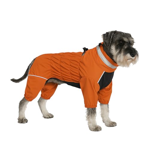 Winter Waterproof Dog Snowsuit – Full Body Outdoor Jacket with Leash Ring, Fleece Lining, Windproof Reflective 4-Leg Dog Coat for Small to Large Dogs Mustard Yellow XS - color: Mustard Yellow, size: XS (Back Length 10")