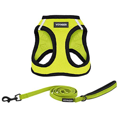Voyager Step-in Air All Weather Mesh Harness and Reflective Dog 5 ft Leash Combo with Neoprene Handle, for Small, Medium and Large Breed Puppies by Best Pet Supplies - Green, X-Small - color: Leash Harness Set (Lime), size: XS (Chest: 13 - 14.5")