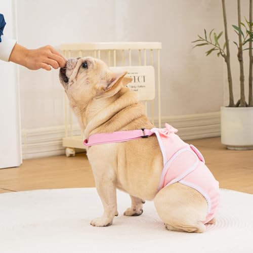 Avont 3 Pack Frenchie Dog Diapers Female, Washable Reusable Girl Doggie Pants for Period Heat Cycle, Full Body Cover Onesie with Adjustable Straps -Pink/Purple/Blue L - size: L
