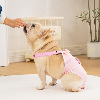 Avont 3 Pack Frenchie Dog Diapers Female, Washable Reusable Girl Doggie Pants for Period Heat Cycle, Full Body Cover Onesie with Adjustable Straps -Pink/Purple/Blue L - size: L
