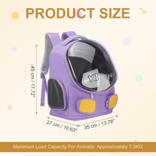 Pet Backpack Carrier, Portable and Ventilated, Oxford Cloth, Dog Cat Travel Bag with Transparent Cover 13.78", (Purple, 1 Pcs), Intended for Hiking/Camping/Traveling - color: Purple