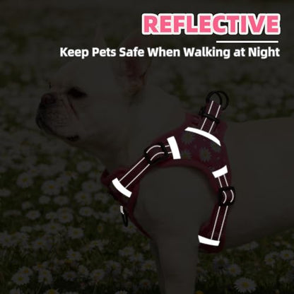 PUPTECK Dog Harness Small Sized Dog, Step in Adjustable Reflective Dog Vest Harness Escape Proof, No Pull Soft Padded Harness Easy Control, Fuschia, S - color: Fuschia(Daisy), size: S (CHEST: 13"-18")