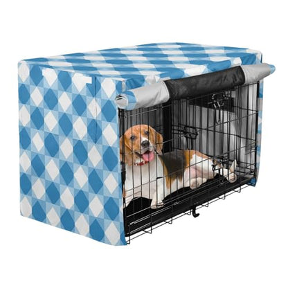 Bohemia Europe Gingham Pattern Blue Metal Dog Crate Cover Pets Kennel Covers Roller Shades - size: X-Large