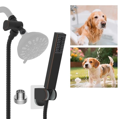 Hibbent All Metal Dog Sprayer Attachment Set, Stainless Steel Pet Shower Sprayer for Dog Washing and Bathing, 4 Sprays Handheld with Pause Mode, Brass Shower Diverter, 119" Hose, Oil-rubbed Bronze - color: Oil Rubbed Bronze