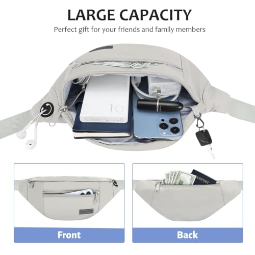 MAXTOP Large Crossbody Fanny Pack with 4-Zipper Pockets,Gifts for Enjoy Sports Festival Workout Traveling Running Casual Hands-Free Wallets Waist Pack Phone Bag Carrying All Phones - color: Cloud Grey(Washed Nylon with Silver Metal Zipper), style: Large F