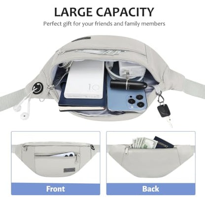 MAXTOP Large Crossbody Fanny Pack with 4-Zipper Pockets,Gifts for Enjoy Sports Festival Workout Traveling Running Casual Hands-Free Wallets Waist Pack Phone Bag Carrying All Phones - color: Cloud Grey(Washed Nylon with Silver Metal Zipper), style: Large F