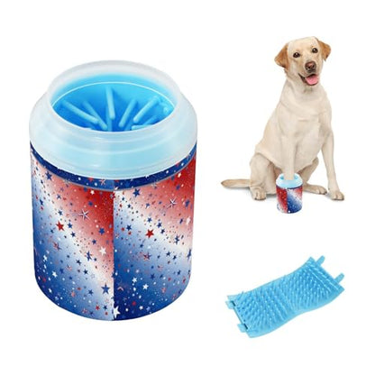250th Anniversary Red Pattern Dog Paw Cleaner Cup with Soft Silicone Brush, Small Portable Lightweight Muddy Paw Washer for Dogs, Easy to Use Pet Foot Cleaner