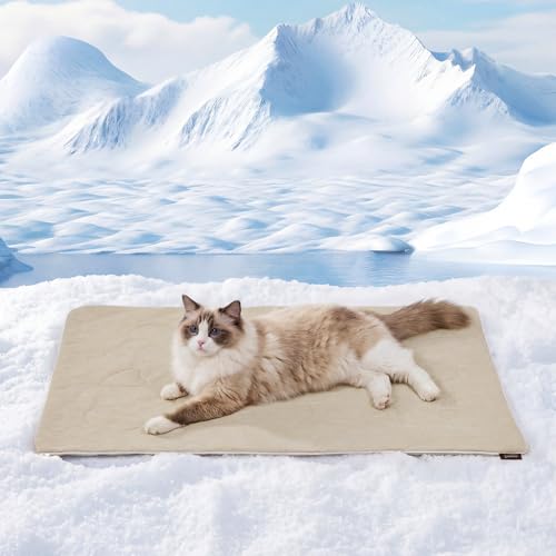 ZOMISIA Cooling Blanket for Small Dogs - Washable Cat Cooling Mat for Hot Weather, Travel Soft Pet Summer Essentials, Khaki, 25"x35" - color: Khaki, size: S(25x35")