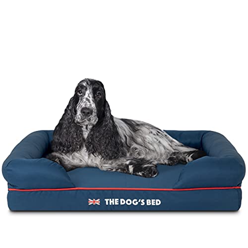 The Dog’s Bed Orthopedic Memory Foam Dog Bed with Bolsters for Medium Dogs, High Density Support Mattress, Low Front Entry, Removable Washable Cover, Oxford Fabric, Blue with Dark Red Trim, Medium - color: Blue with Red Trim UK Flag, size: Medium Beds