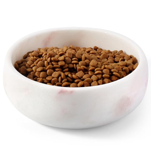 Karibiber Marble Dog Bowl, 5lbs Weighted Dog Food Bowl, Non-Slip Large Heavy Water Bowls, Cute Pink Stone Food and Water Dish for Medium Dogs, Natural Marble, Easy to Clean, Holds 4 Cups - color: Pink, size: S