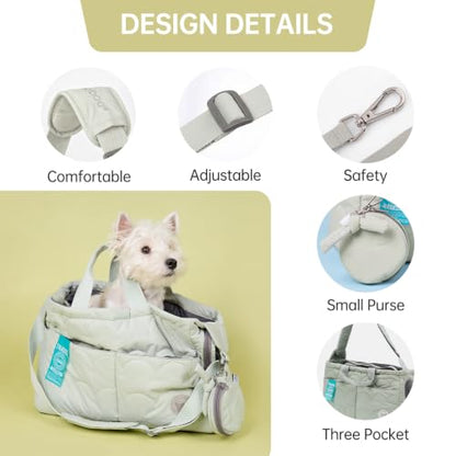 Macaron Cloud Pet Carrier Bag for Small Dogs and Cats, Lightweight Handheld Shoulder Crossbody Puppy Carrier with Storage Pocket, Breathable Expandable Pet Travel Carrier (Pea Green) - color: Pea Green