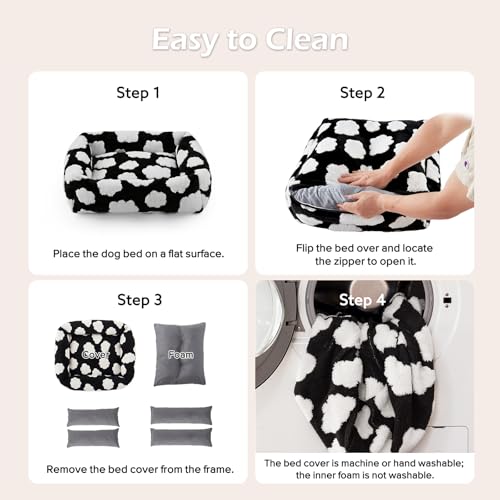 JOEJOY Medium Dog Bed Medium Size Dog, Rectangle Washable Orthopedic Pet Bed with Removable Zipper Cover, Cute Soft Calming Puppy Pet Bed with Jacquard Shaggy Plush & Non Skid Bottom - color: Cozy Clouds Black, size: M (30"x24"x8")