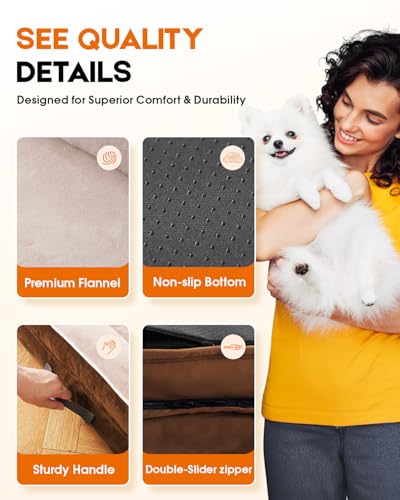 Upvilla Orthopedic Dog Bed XL, Four-Sided Cushioned Egg-Shaped Foam Dog Sofa, Waterproof Removable Cover, Pet Sofa Bed with Non-Slip Base, Extra Large Dog Bed,Brown - color: Brown, size: 46"L x 30"W x 7.5"Th