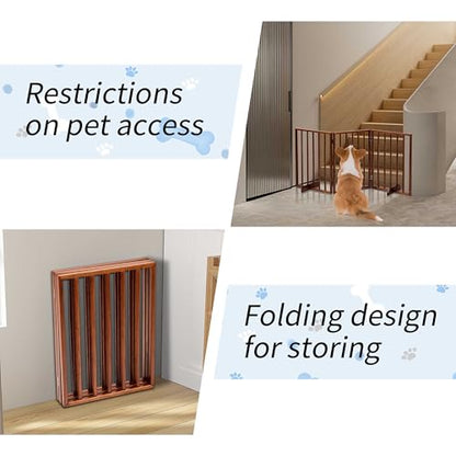 3 Panels Foldable Dog Gates for Doorways, 53.5" Extra Wide Wooden Pet Gate, Freestanding & Portable Design, No Assembly Needed, Durable and Stylish Adjustable Puppy Cat Fence for Rooms, No Assembly - size: 3 Panels-Brown