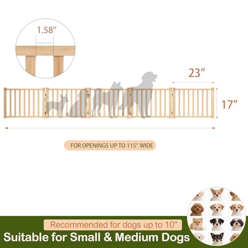 Wooden Freestanding Dog Gate Indoor, 16.9" H No-Painted Foldable Dog Gates, Portable Doggy Gate for Stairs Doorways- 5 Panels - size: 【5 Panels】H:16.9"