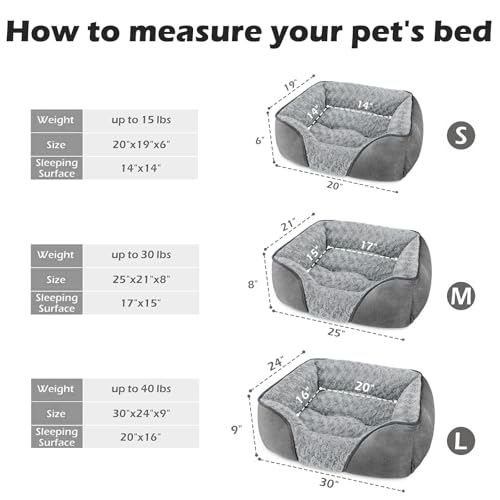 INVENHO Small Dog Bed Rectangle Washable Orthopedic Soft Calming Sleeping Durable Pet Cuddler with Anti-Slip Bottom - color: Light Grey, size: S(20"x 19"x 6")