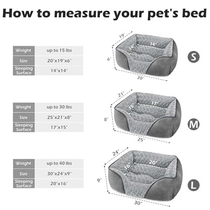 INVENHO Small Dog Bed Rectangle Washable Orthopedic Soft Calming Sleeping Durable Pet Cuddler with Anti-Slip Bottom - color: Light Grey, size: S(20"x 19"x 6")