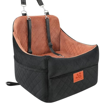 GL GLENSLAVE Dog Car Seat for Small/Medium Dogs, Dog Booster Car Seats with Thick Cushion for Dogs Under 35 lbs, Detachable Washable Pet Carseat with Storage Pockets, 2 Safety Belts(Black/Brown) - color: Black/Brown