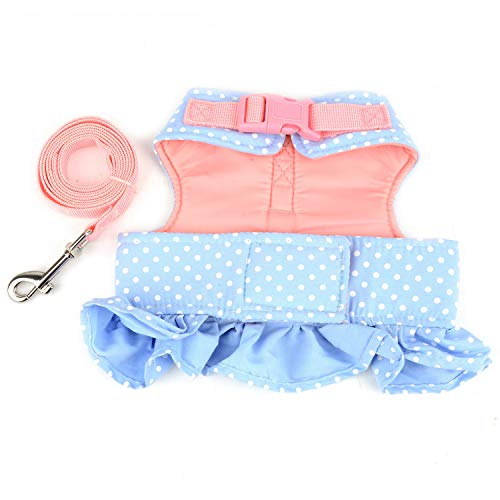 Zunea No Pull Small Dog Girl Harness Dress Escape Proof Cat Kitten Vest Harness Leash Set Step-in Soft Cotton Padded Polka Dot Jacket Chihuahua Puppy Clothes with Cute Bow for Walking Blue S - color: blue dots, size: S (Chest:14.5-15.7", Neck:9-9.8")