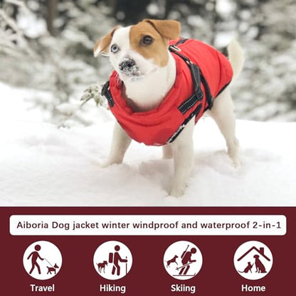 Aiboria Dog Jacket Windproof Warm Pet Fleece Coat Dog Sweater Padded Vest with Chest Strap Harness Red L - color: Red, size: Large