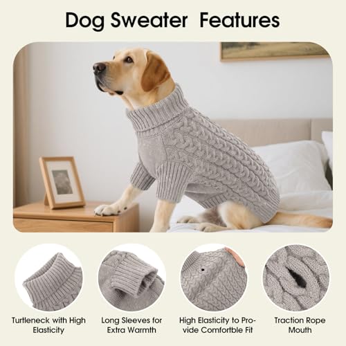 SAWMONG Dog Sweater, Dog Sweaters for Small Dogs Girls Boys, Pullover Turtleneck Knitted Doggy Sweatshirt, Cold Weather Pet Clothes（Grey, X-Small - color: Grey, size: X-Small