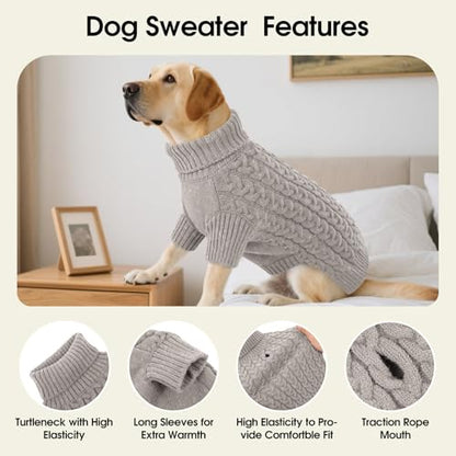 SAWMONG Dog Sweater, Dog Sweaters for Medium Dogs Girls Boys, Pullover Turtleneck Knitted Doggy Sweatshirt, Cold Weather Pet Clothes（Grey, Medium - color: Grey, size: Medium