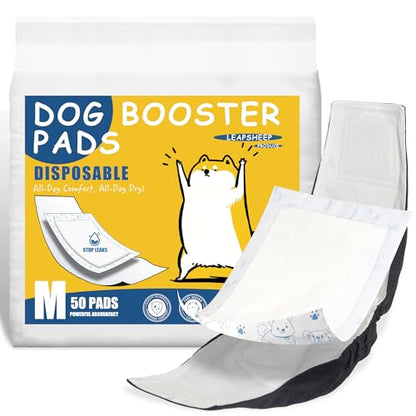 LeapSheep Dog Diaper Liners Pee Pads for Male and Female Dogs, Dog Period Pads, Super Soft Absorbtion Dog Booster Pads Fits Belly Bands, Wraps and Washable Doggy Diapers Female (M, 20) - size: Medium