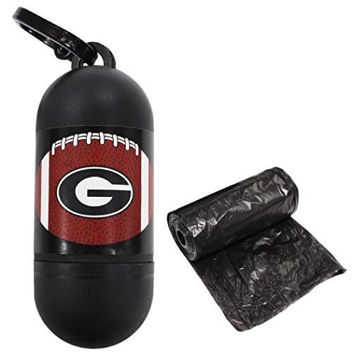 Pets First NCAA GEORGIA BULLDOGS PET LICENSED Poop Waste Bag Dispenser and D Ring for Leash with 15 Premium Garbage Bags - color: Georgia Bulldogs, size: 1 Count (Pack of 1)