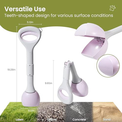 Dog Pooper Scooper Portable with Bag Attachment, One Handed Foldable Design, Includes 120 Waste Bags and Dispenser, 19 Inch Handle for Grass Yard Gravel Cleanup (Purple) - color: Purple + 120 garbage bags + dispenser