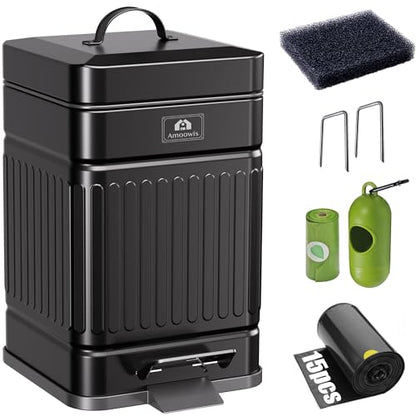 Small Trash Can with Lid, 1.3Gal Stainless Steel Dog Poop Trash Can Outside, Waterproof & Odor Control, 5L Cat Litter Trash Can, Dog Waste Station with Foot Pedal, Garbage Can for Backyard - size: Small-1.3 Gallon