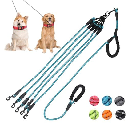 Five Reflective Leash - 360 Anti-Tangle & No Pull, 5 Way Handle for Small & Medium Dogs (Blue) - color: Blue, size: 5 Way