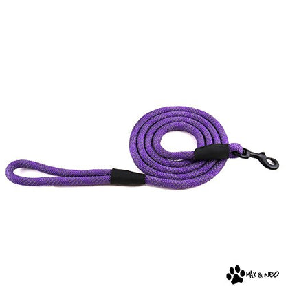 Max and Neo Rope Leash Reflective - 6 FT x 1/2" Purple, Donate a Leash to Dog Rescue - color: PURPLE
